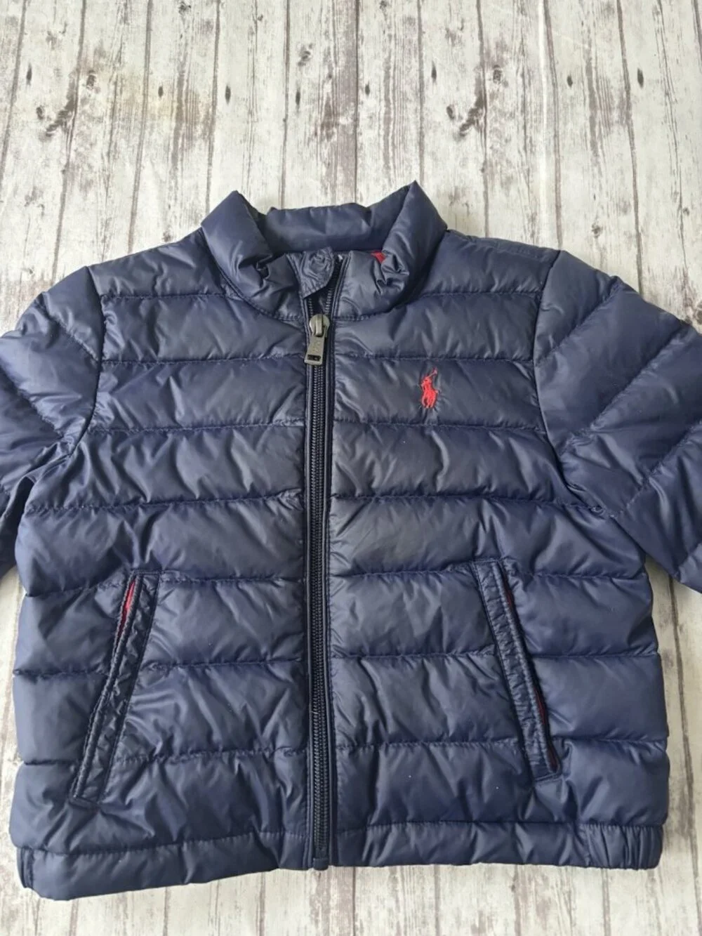 RALPH LAUREN Unisex JACKET Navy Red Quilted Puffer COAT Full Zip Kids 18months